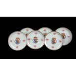 A SET OF SIX MODERN ARMORIAL PLATES IN CHINESE EXPORT STYLE AND IN THE MANNER OF EDME SAMSON