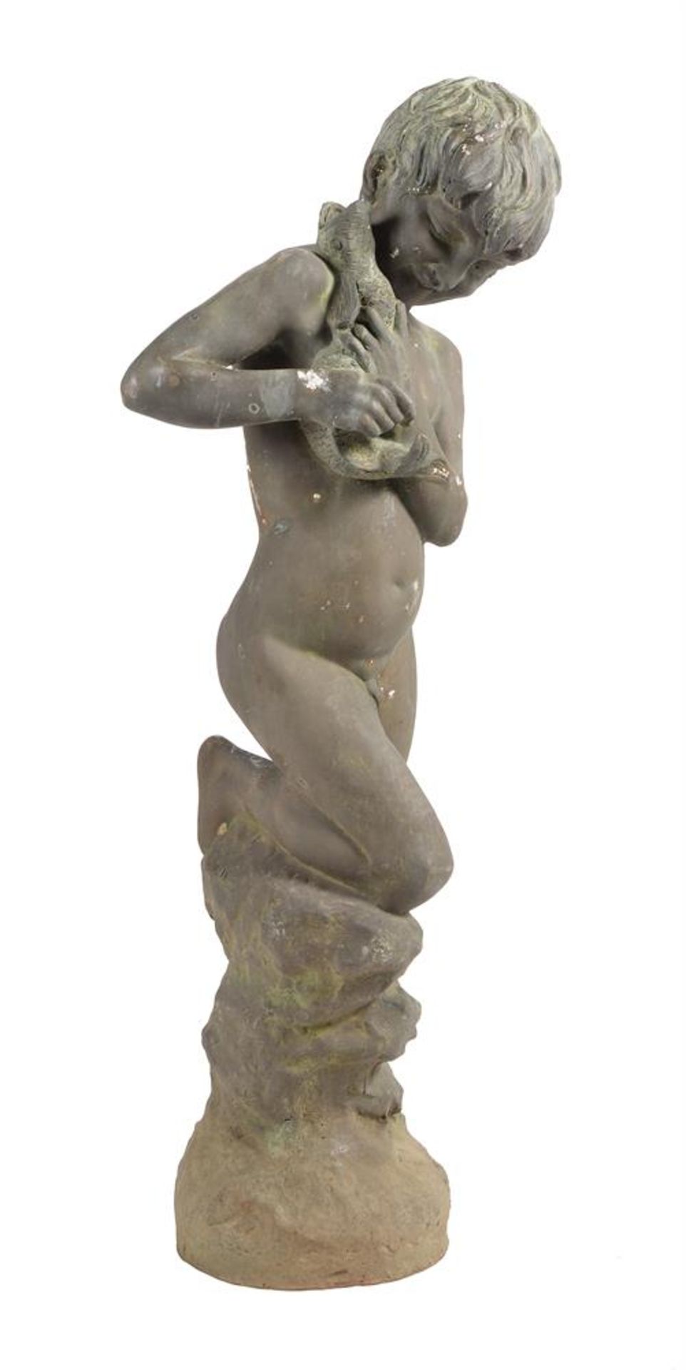 A PATINATED BRONZE GARDEN MODEL OF A YOUTH