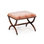 Y A VICTORIAN ROSEWOOD AND UPHOLSTERED X-FRAME STOOL