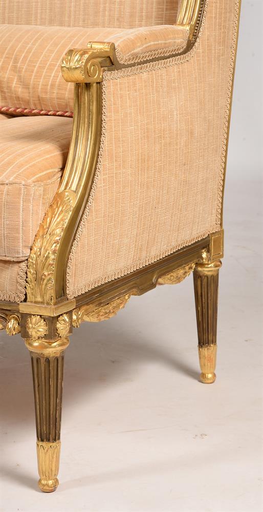 A PAIR OF GILTWOOD AND UPHOLSTERED HIGH BACK ARMCHAIRS - Image 3 of 3