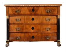 A CONTINENTAL, PROBABLY SOUTH GERMAN WALNUT AND EBONISED COMMODE