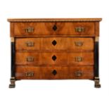 A CONTINENTAL, PROBABLY SOUTH GERMAN WALNUT AND EBONISED COMMODE