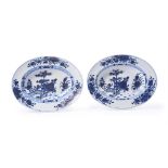 A PAIR OF CONTINENTAL PORCELAIN CHINESE EXPORT STYLE BLUE, WHITE AND GILT OVAL DISHES