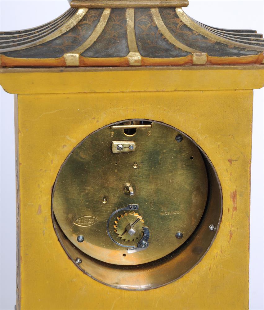 A MANTEL TIMEPIECE WITH YELLOW LACQUERED CASE IN CHONOISERIE STYLE - Image 3 of 3
