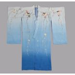 A SHADED BLUE SILK CREPE JAPANESE WOMEN'S KIMONO