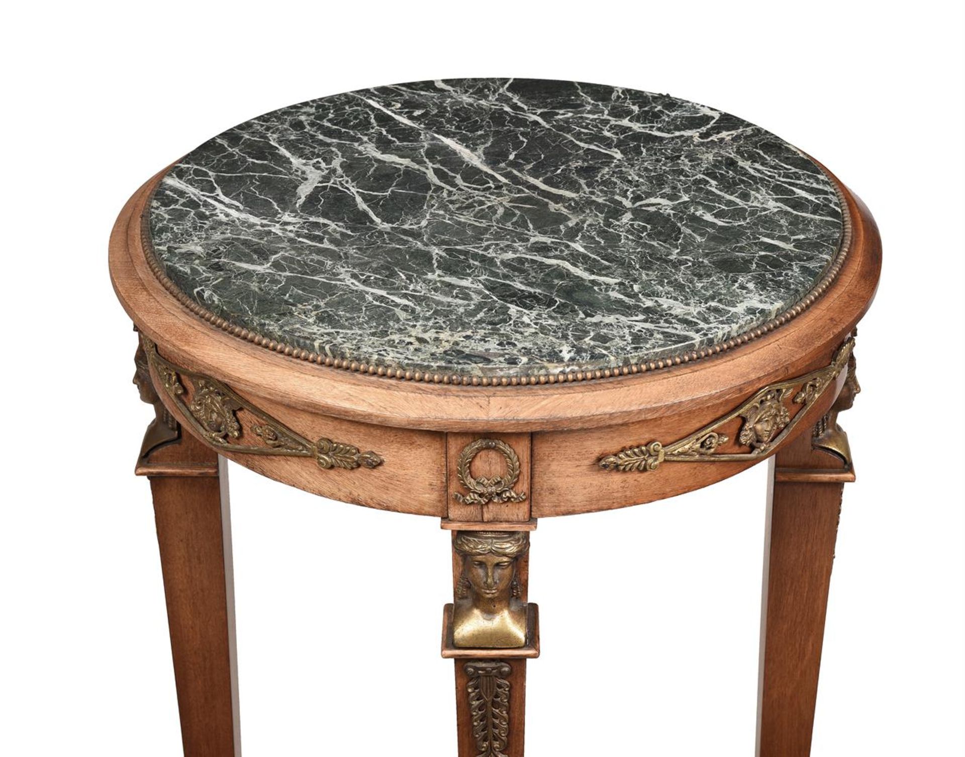 A FRENCH MAHOGANY, GILT METAL AND MARBLE TOPPED SIDE TABLE OR GUERIDON - Bild 2 aus 2