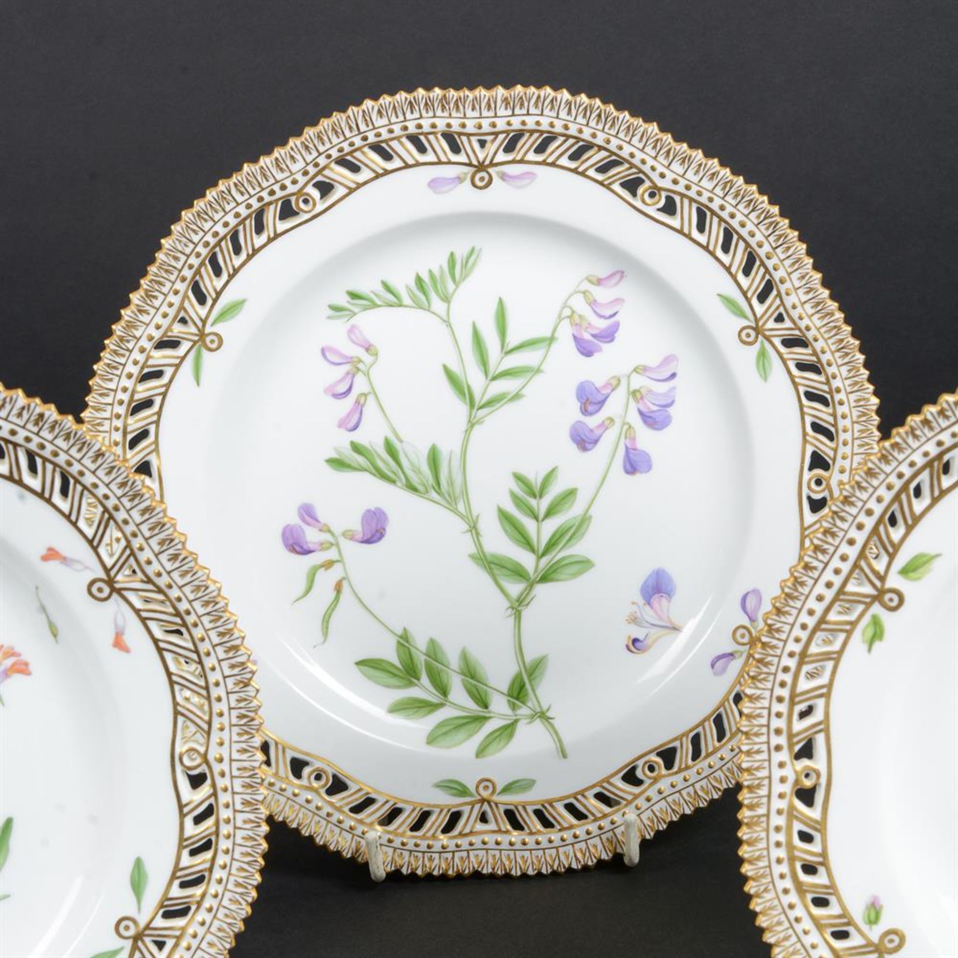 SIX MODERN ROYAL COPENHAGEN FLORA DANICA DESSERT PLATES WITH PIERCED BORDERS - Image 6 of 9