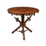 A SWISS WALNUT, BURR WALNUT, AND INLAID CENTRE TABLE