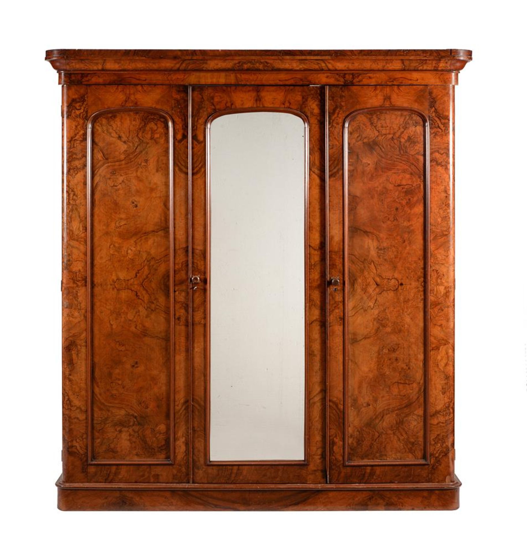 A VICTORIAN BURR WALNUT AND WALNUT WARDROBE