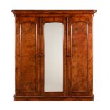 A VICTORIAN BURR WALNUT AND WALNUT WARDROBE