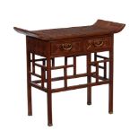 A CHINESE HARDWOOD AND BAMBOO PARQUETRY SIDE TABLE