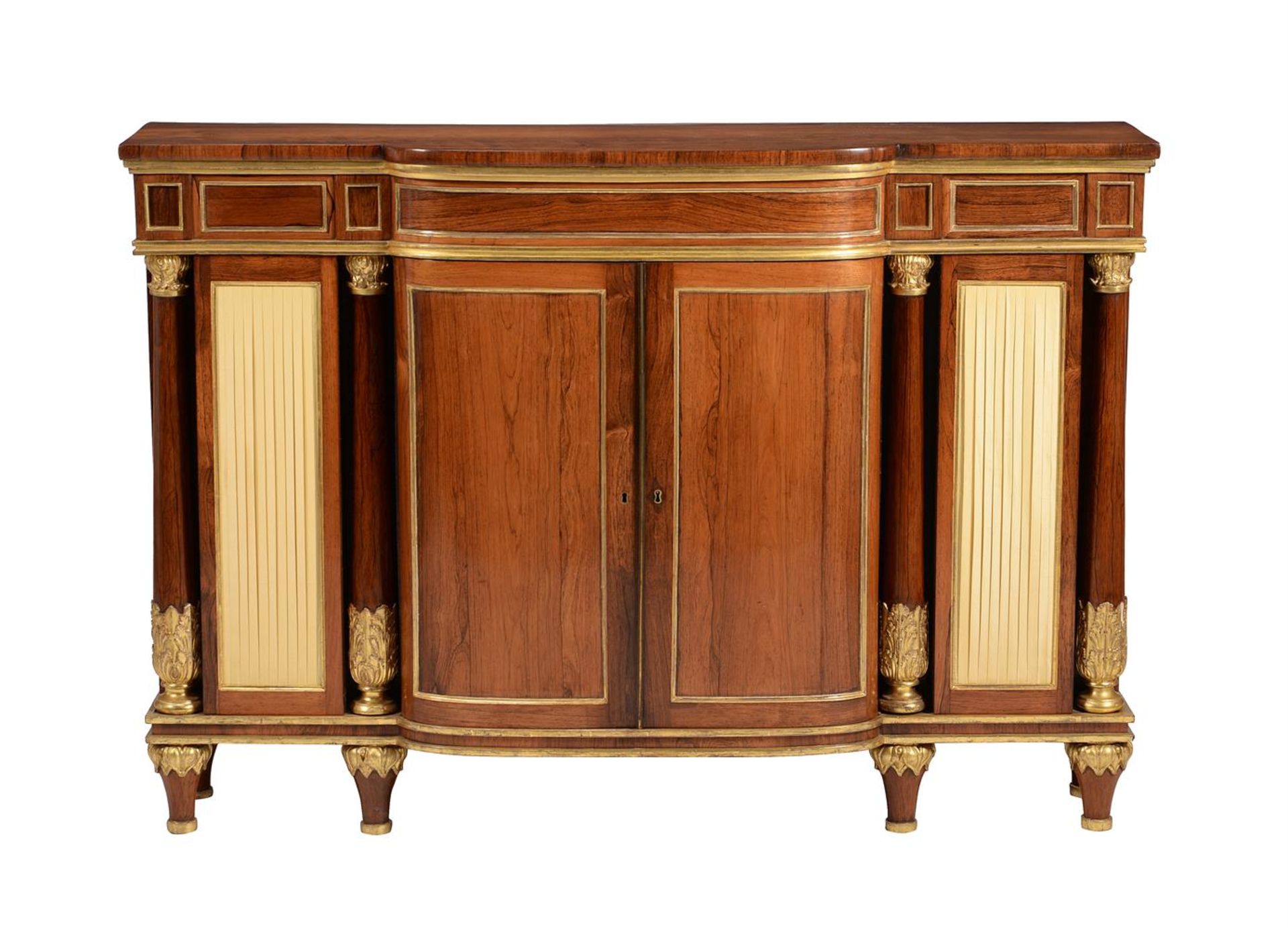 Y A ROSEWOOD AND PARCEL GILT SIDE CABINET IN REGENCY STYLE