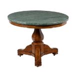 A FRENCH MAHOGANY AND GREEN MARBLE TOPPED CENTRE TABLE