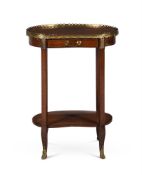 A MAHOGANY AND GILT METAL MOUNTED KIDNEY SHAPED TABLE