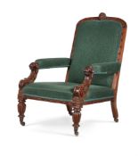 A WILLIAM IV CARVED MAHOGANY ARMCHAIR