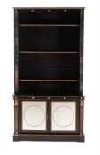 JULIAN CHICHESTER, AN EBONISED AND MIRRORED BOOKCASE IN REGENCY TASTE
