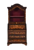 A DUTCH MARQUETRY MINIATURE BUREAU BOOKCASE