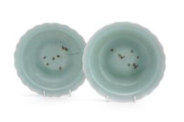 A PAIR OF CHINESE CELADON GLAZED LOBED BOWLS
