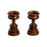 A PAIR OF TURNED FRUITWOOD GOBLET OR SMALL TAZZAS