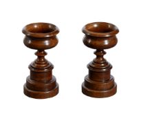 A PAIR OF TURNED FRUITWOOD GOBLET OR SMALL TAZZAS