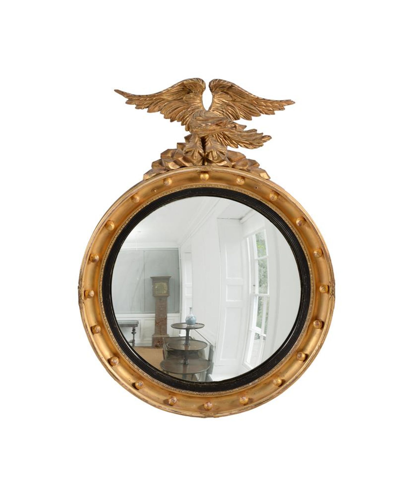 A GILTWOOD AND CONVEX MIRROR IN REGENCY STYLE - Image 3 of 3