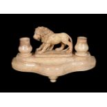 AN ITALIAN CARVED MARBLE DESKSTAND