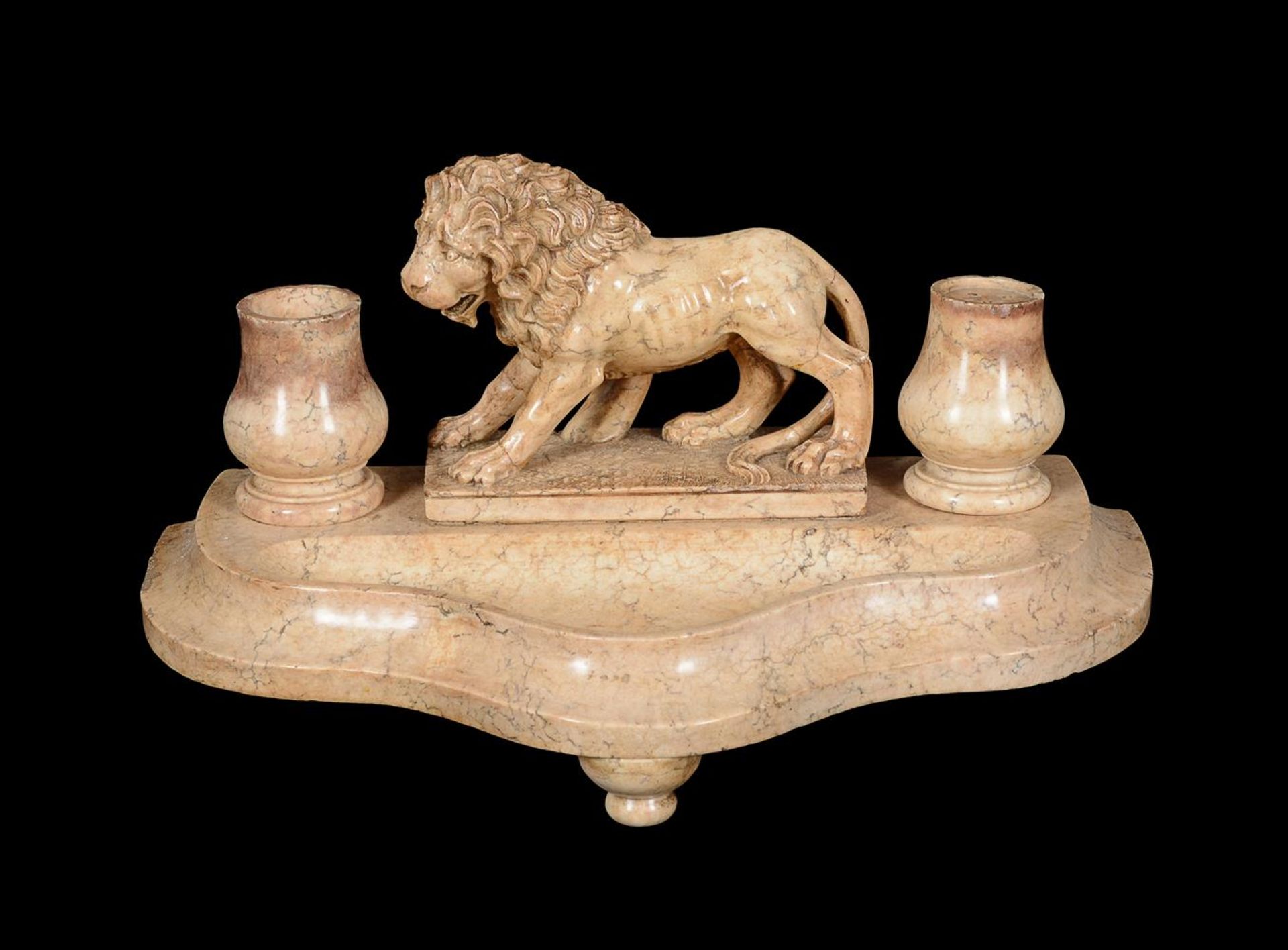 AN ITALIAN CARVED MARBLE DESKSTAND