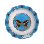 CHRISTOPHER DRESSER FOR MINTON, AN AESTHETIC MOVEMENT BLEU CELESTE GROUND 'BUTTERFLY' PIN TRAY