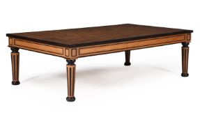 A MODERN WALNUT AND EBONISED LOW TABLE