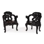 A PAIR OF CHINESE CARVED HARDWOOD CHAIRS