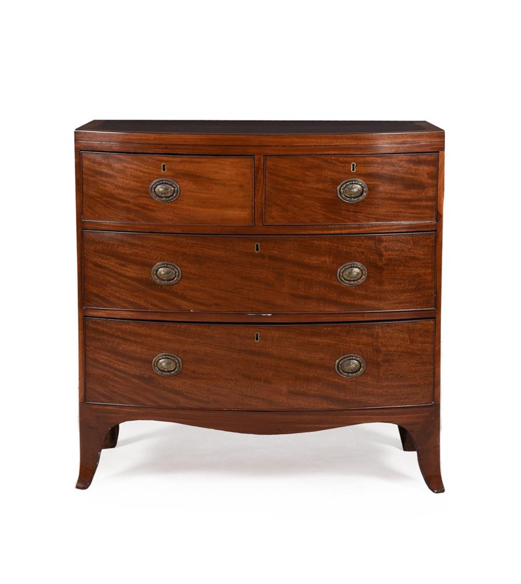 A GEORGE III MAHOGANY AND SATINWOOD BANDED CHEST OF DRAWERS