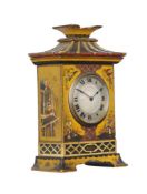 A MANTEL TIMEPIECE WITH YELLOW LACQUERED CASE IN CHONOISERIE STYLE