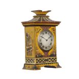 A MANTEL TIMEPIECE WITH YELLOW LACQUERED CASE IN CHONOISERIE STYLE