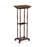 Y AN UNUSUAL GEORGE IV ROSEWOOD AND GILT METAL MOUNTED ETAGERE OR PEDESTAL STAND