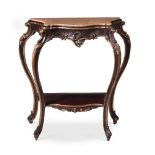 AN ITALIAN PAINTED AND GILTWOOD CONSOLE TABLE WITH MARBLE TOP
