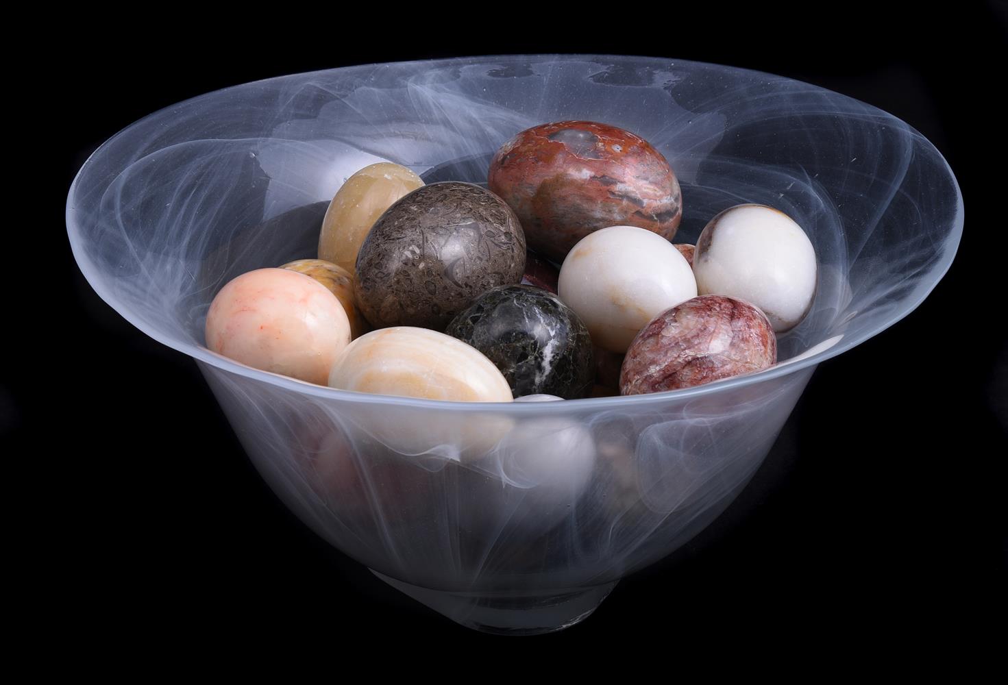 A COLLECTION OF APPROXIMATLEY 19 SPECIMEN MARBLE AND HARDSTONE MODELS OF EGGS