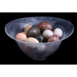 A COLLECTION OF APPROXIMATLEY 19 SPECIMEN MARBLE AND HARDSTONE MODELS OF EGGS