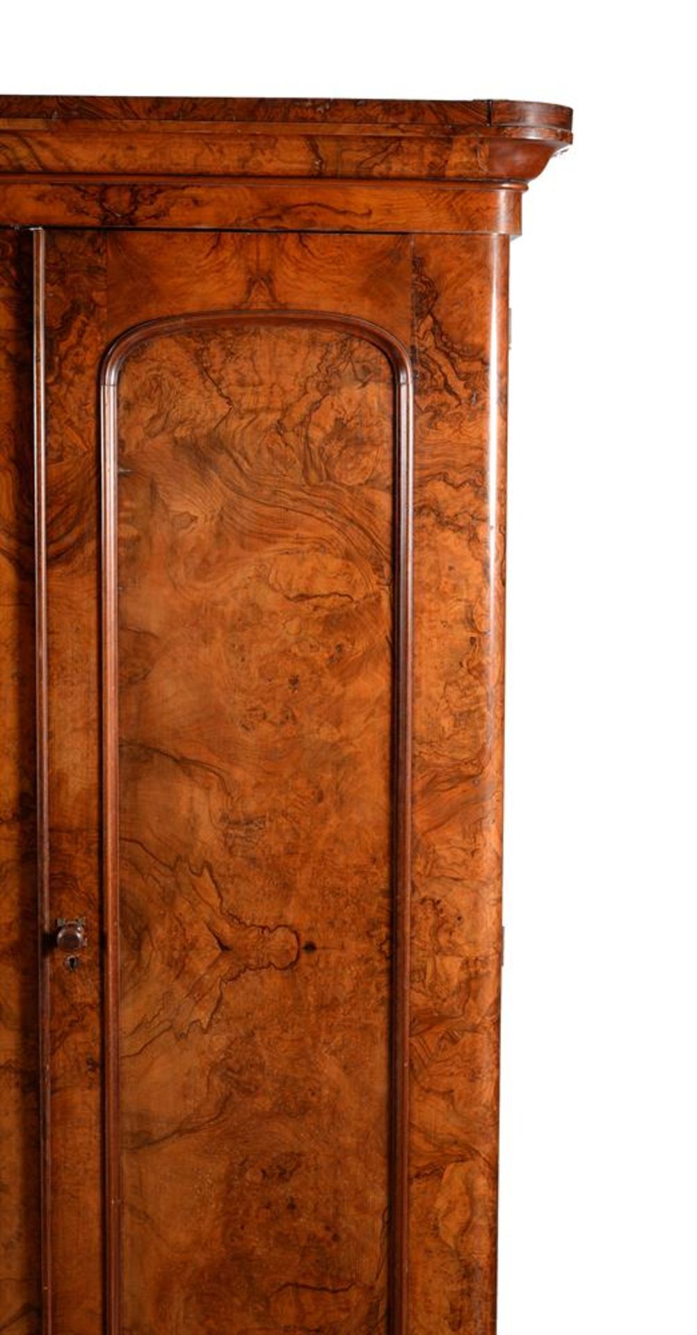 A VICTORIAN BURR WALNUT AND WALNUT WARDROBE - Image 2 of 3