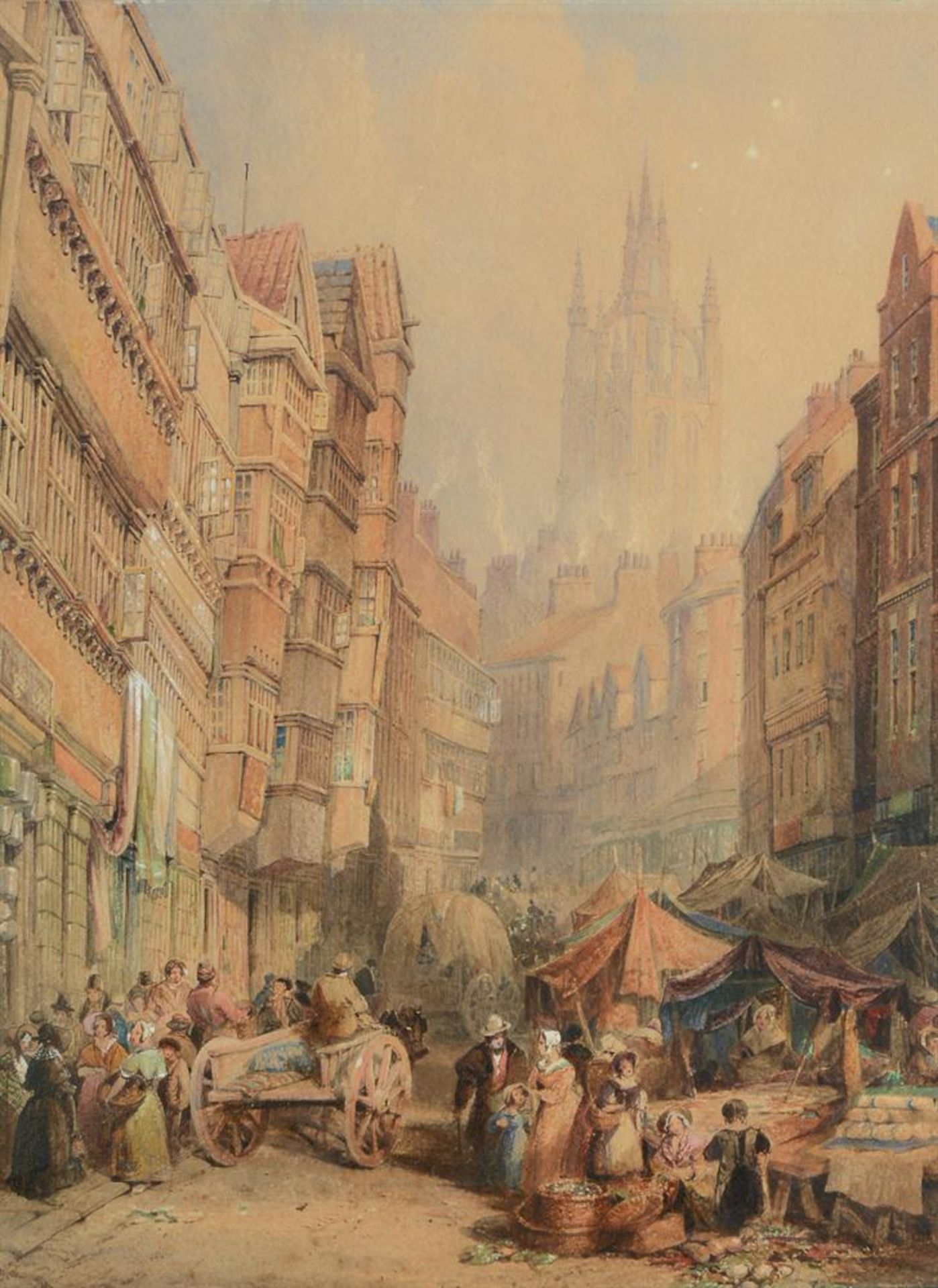 THOMAS MILES RICHARDSON SNR. (BRITISH 1784-1848), THE SIDE, NEWCASTLE, WITH VIEW OF CATHEDRAL BEYOND