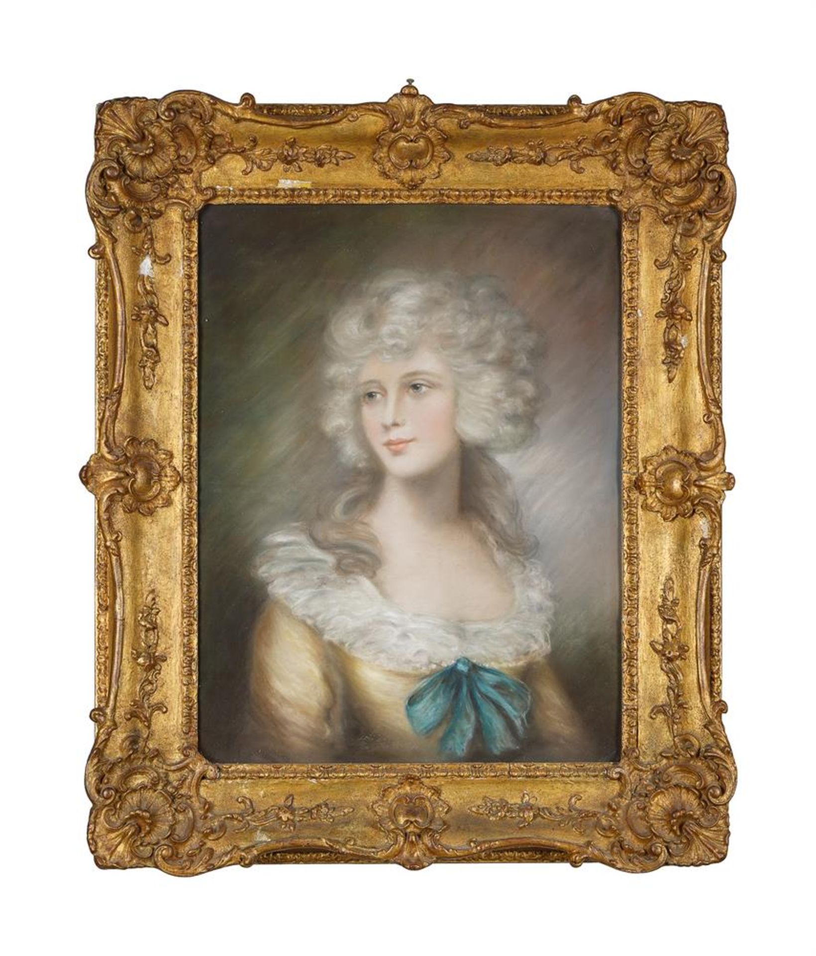 FOLLOWER OF THOMAS GAINSBOROUGH, PORTRAIT OF A GIRL, BUST-LENGTH, IN A YELLOW DRESS WITH A BLUE BOW - Image 2 of 3