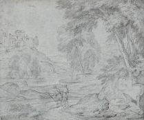 FOLLOWER OF GASPARD DUGHET, LANDSCAPE WITH TRAVELLERS AND A CASTLE BEYOND