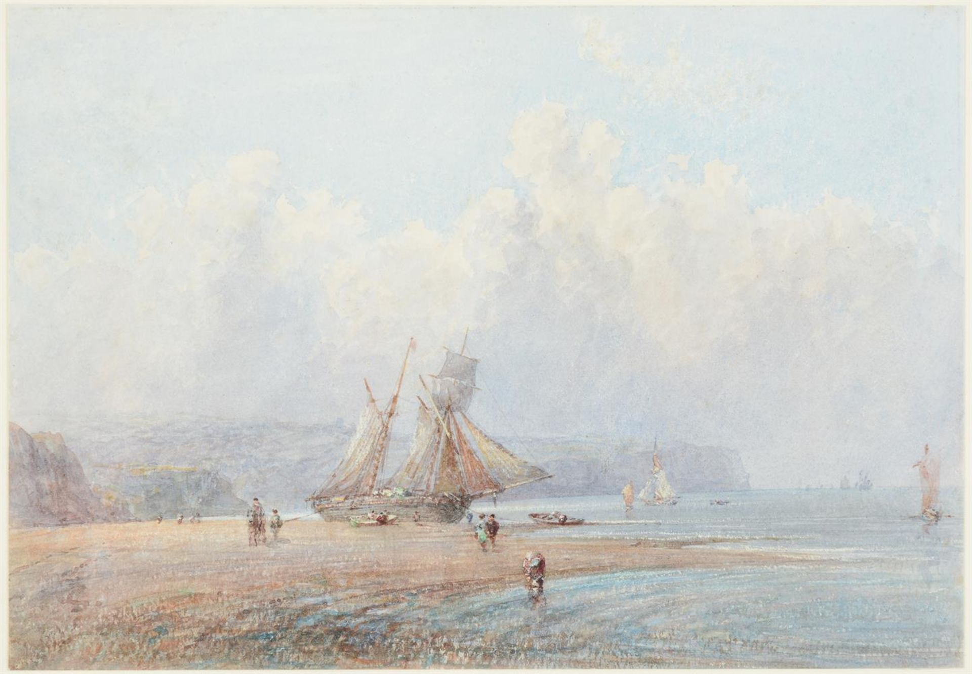 ENGLISH SCHOOL (19TH CENTURY), A COASTAL SCENE AT LOW TIDE