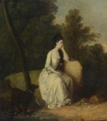 FOLLOWER OF THOMAS GAINSBOROUGH, PORTRAIT OF A SEATED LADY WITH A DOG