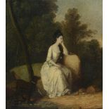 FOLLOWER OF THOMAS GAINSBOROUGH, PORTRAIT OF A SEATED LADY WITH A DOG