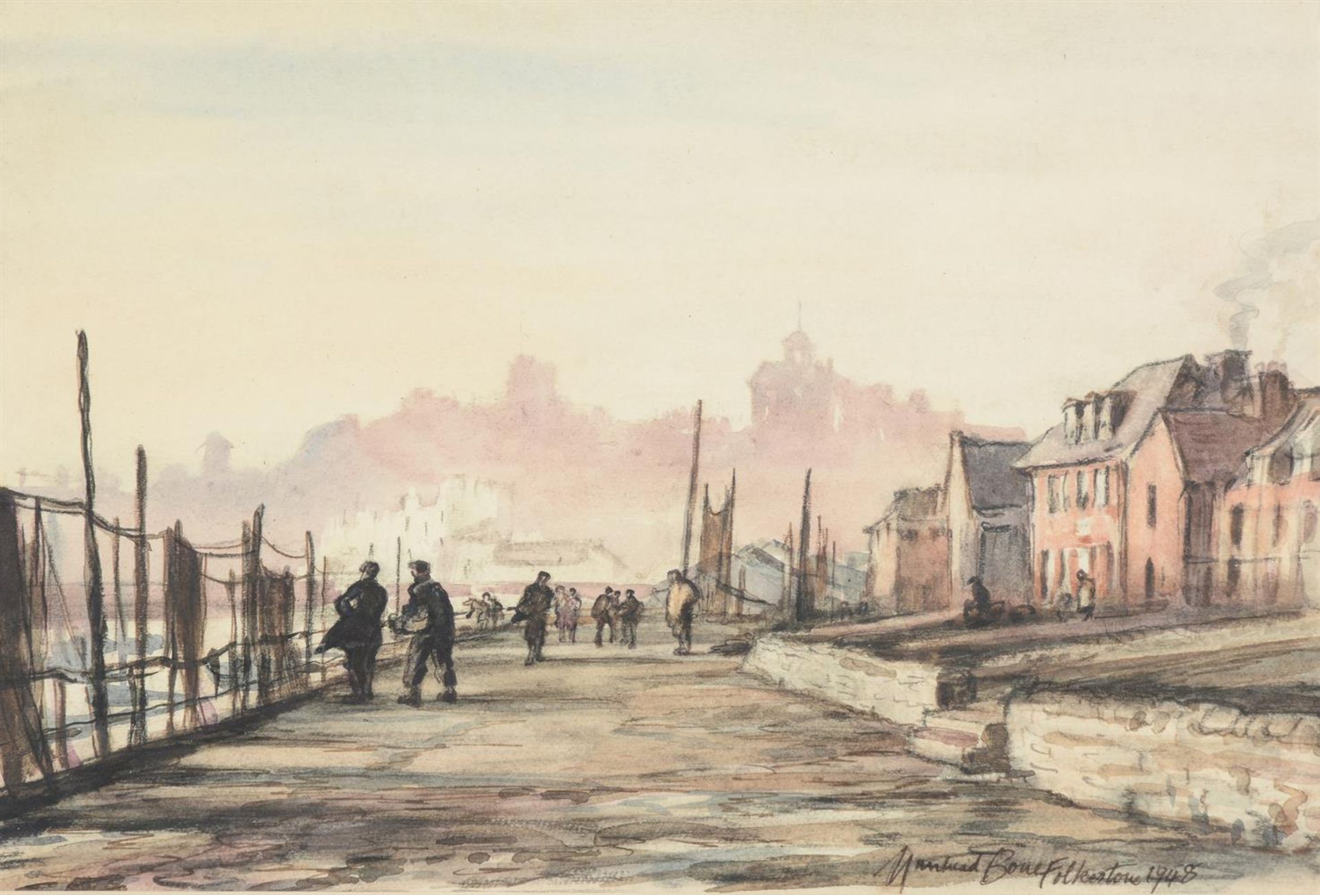 λ DAVID MUIRHEAD BONE (1876-1953), MORNING, FOLKESTONE, FROM THE FISHERMEN'S QUARTERS