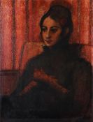 FRENCH SCHOOL (20TH CENTURY), HALF LENGTH PORTRAIT OF A LADY, WEARING RED GLOVES