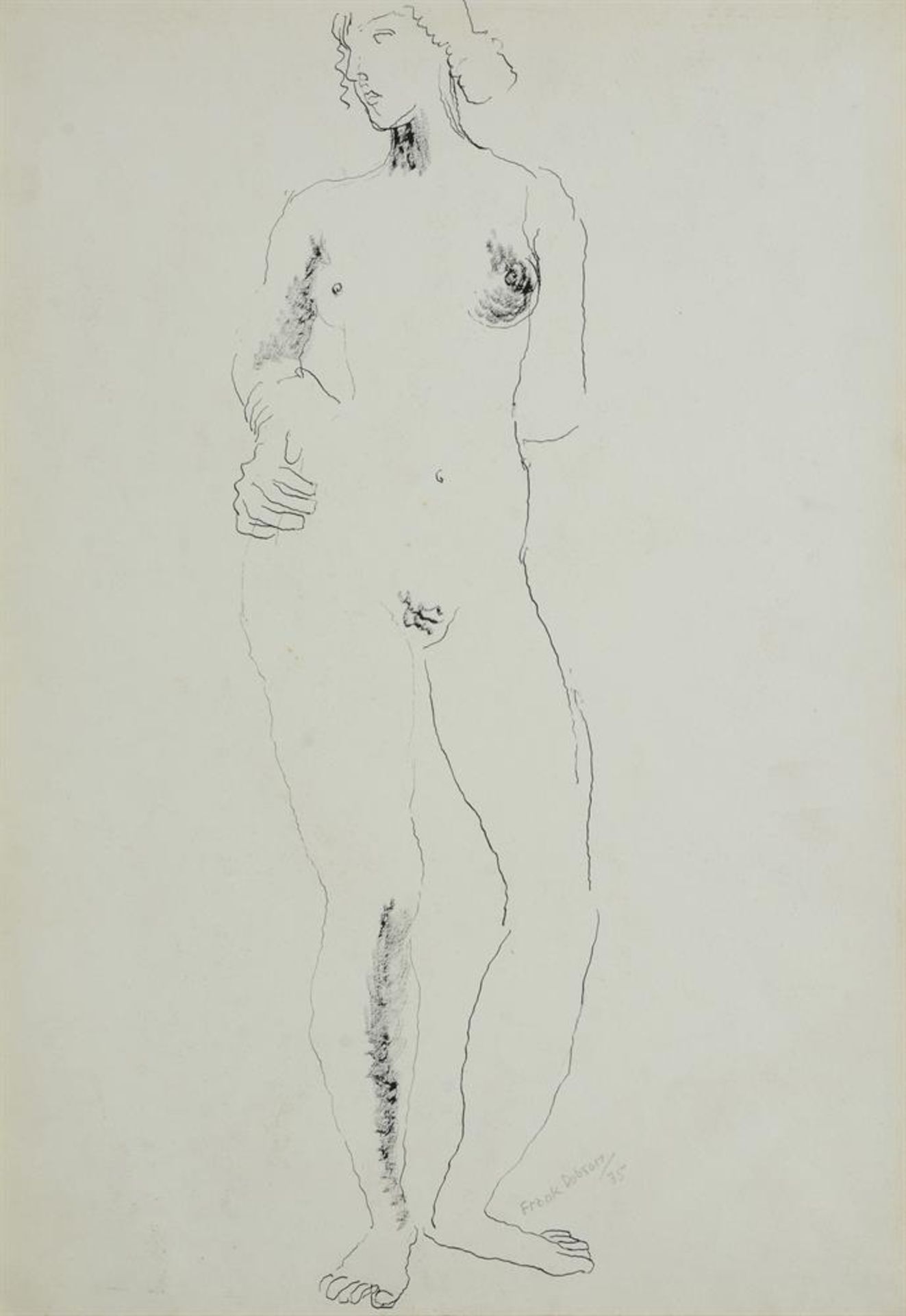 λ FRANK DOBSON (BRITISH 1886-1963), STANDING NUDE WITH HAND ON HIP