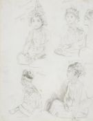 λ ATTRIBUTED NORMAN HEPPLE (BRITISH 1908-1994), STUDY OF FOUR SEATED FIGURES, BURMESE & CHINESE