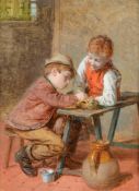 WILLIAM HELMSLEY (BRITISH 1819-1906), CHILDREN PLAYING CARDS; FEEDING THE BIRDS