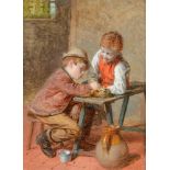 WILLIAM HELMSLEY (BRITISH 1819-1906), CHILDREN PLAYING CARDS; FEEDING THE BIRDS